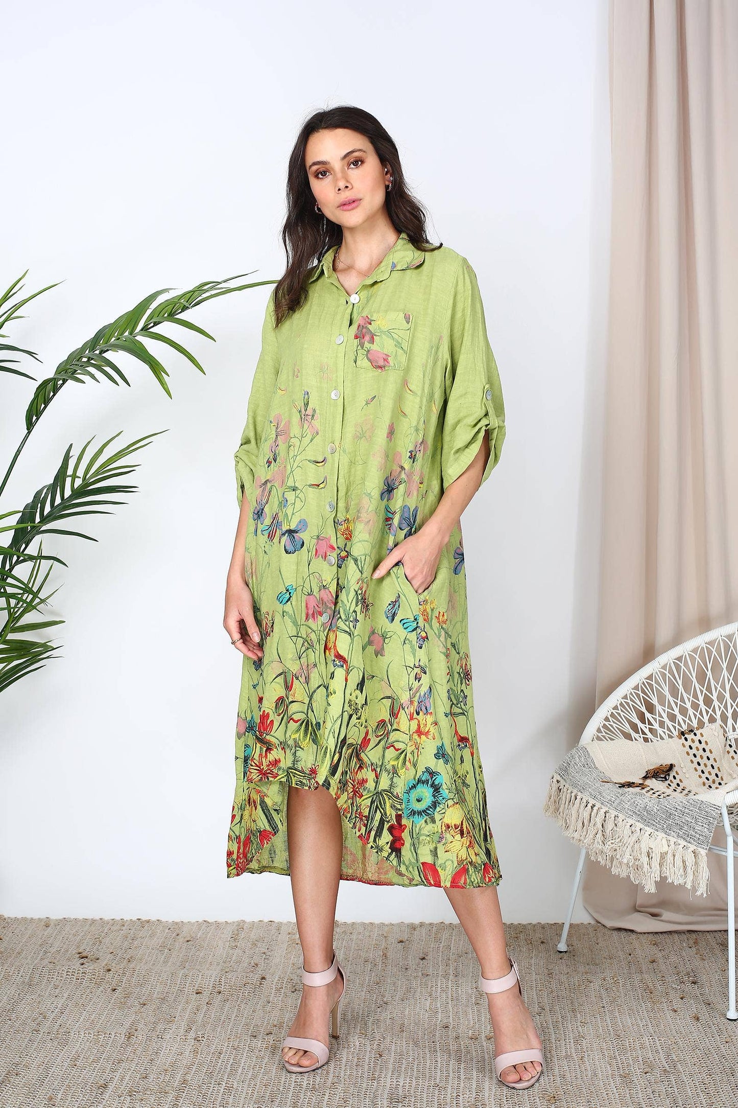 57517 LONG LINEN DRESS : APPLE