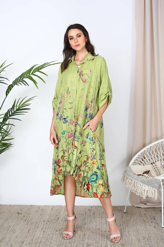 57517 LONG LINEN DRESS : APPLE