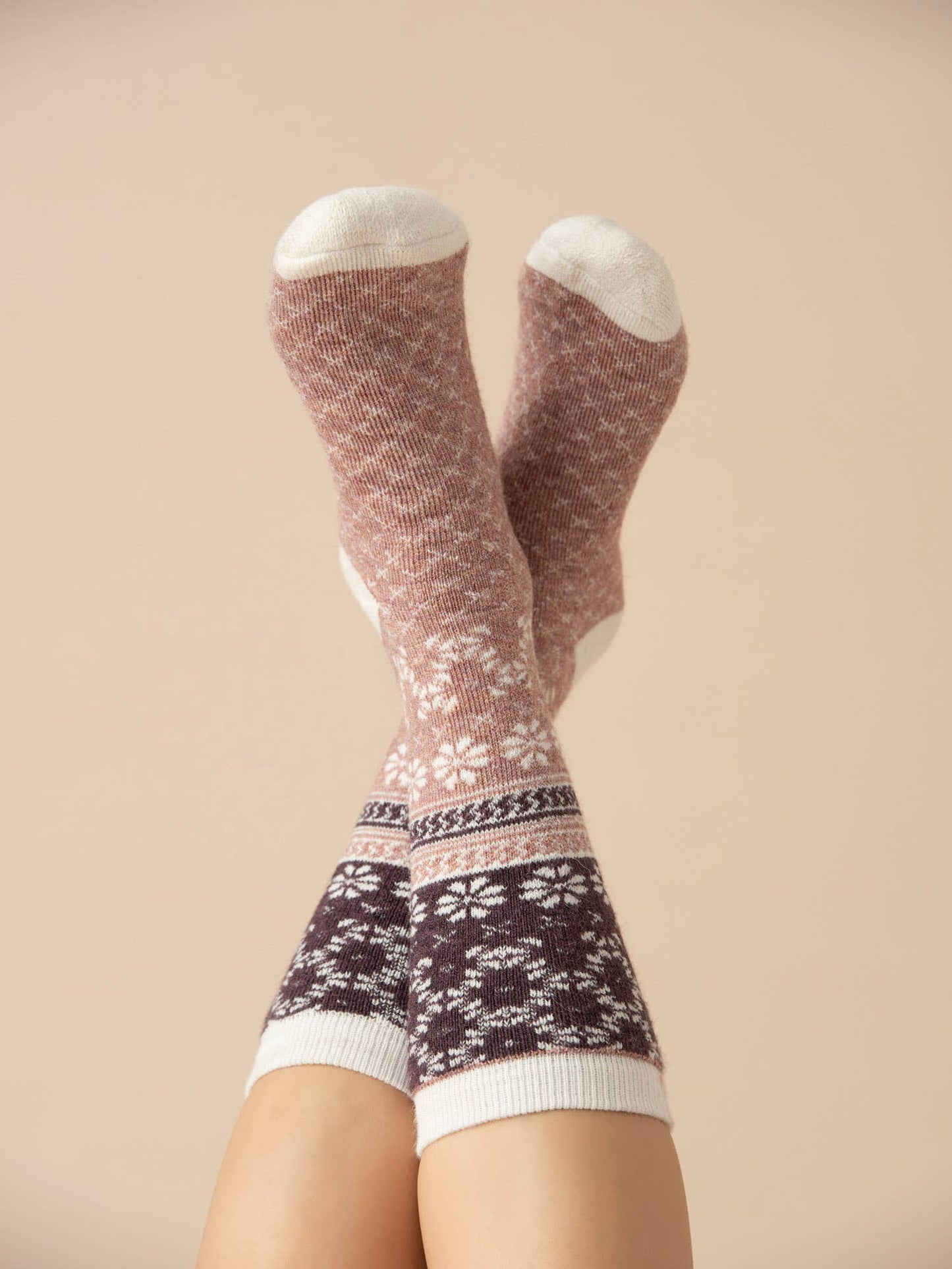 Nordic Bliss Alpaca Socks | Full Cushion Socks | Crew Socks: Blush / Medium