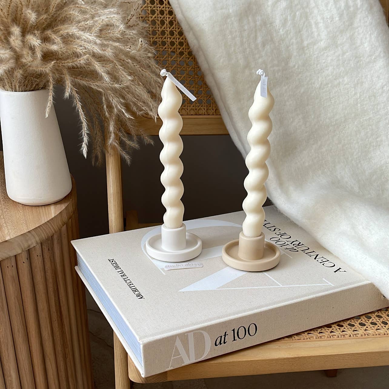 Round Taper Candle Holder | Minimalist Candlestick Holder: Light Beige