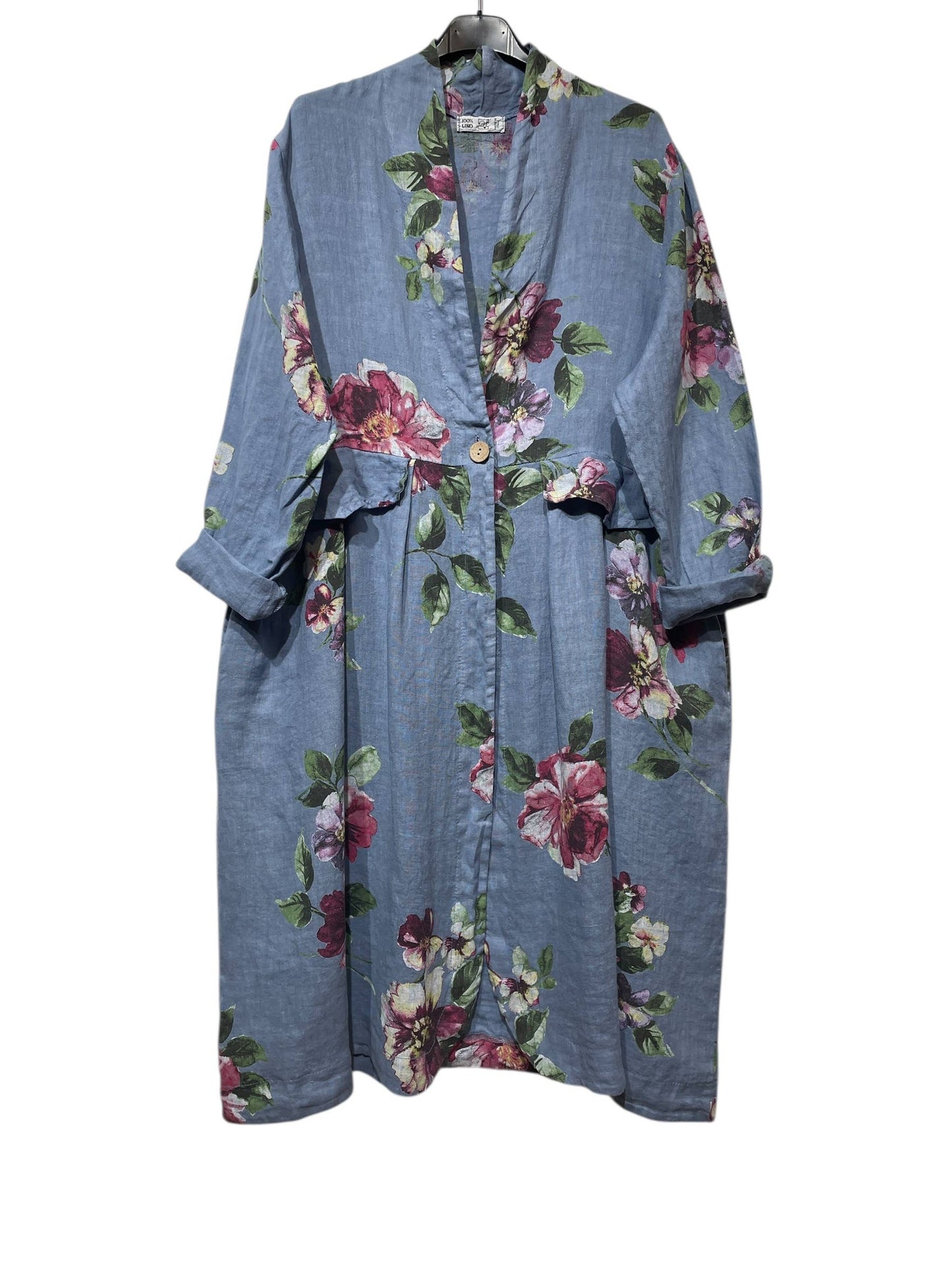 JACKET 1142 FLOWERS LINEN MATERIAL WITH POCKETS: Beige