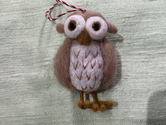 Brown owl wool ornament