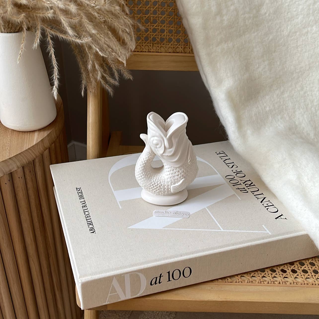 Koi Fish Taper Candle Holder | Minimalist Candlestick Holder: Cream White