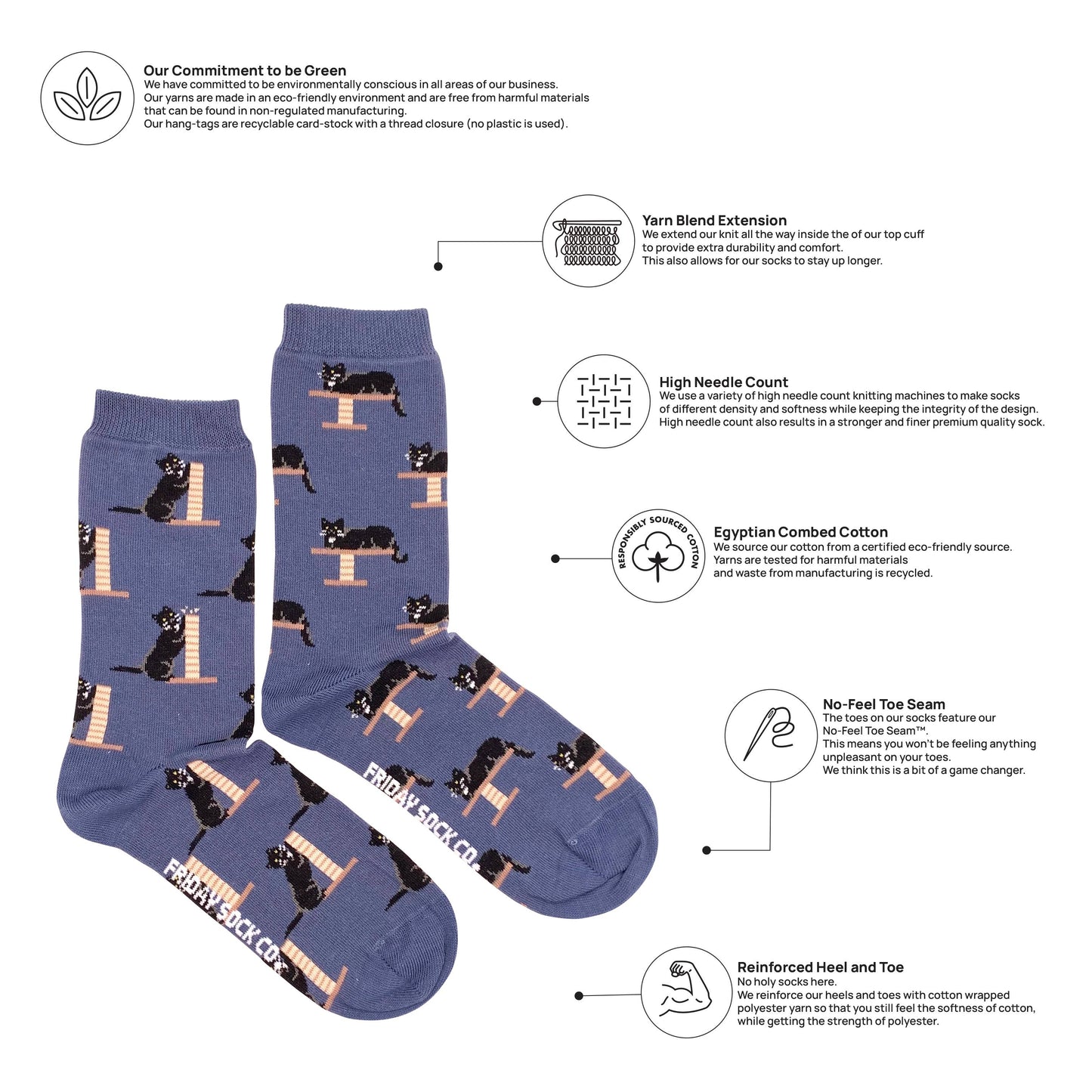 Women's Cozy Black Cat Socks: Women’s 5 – 10