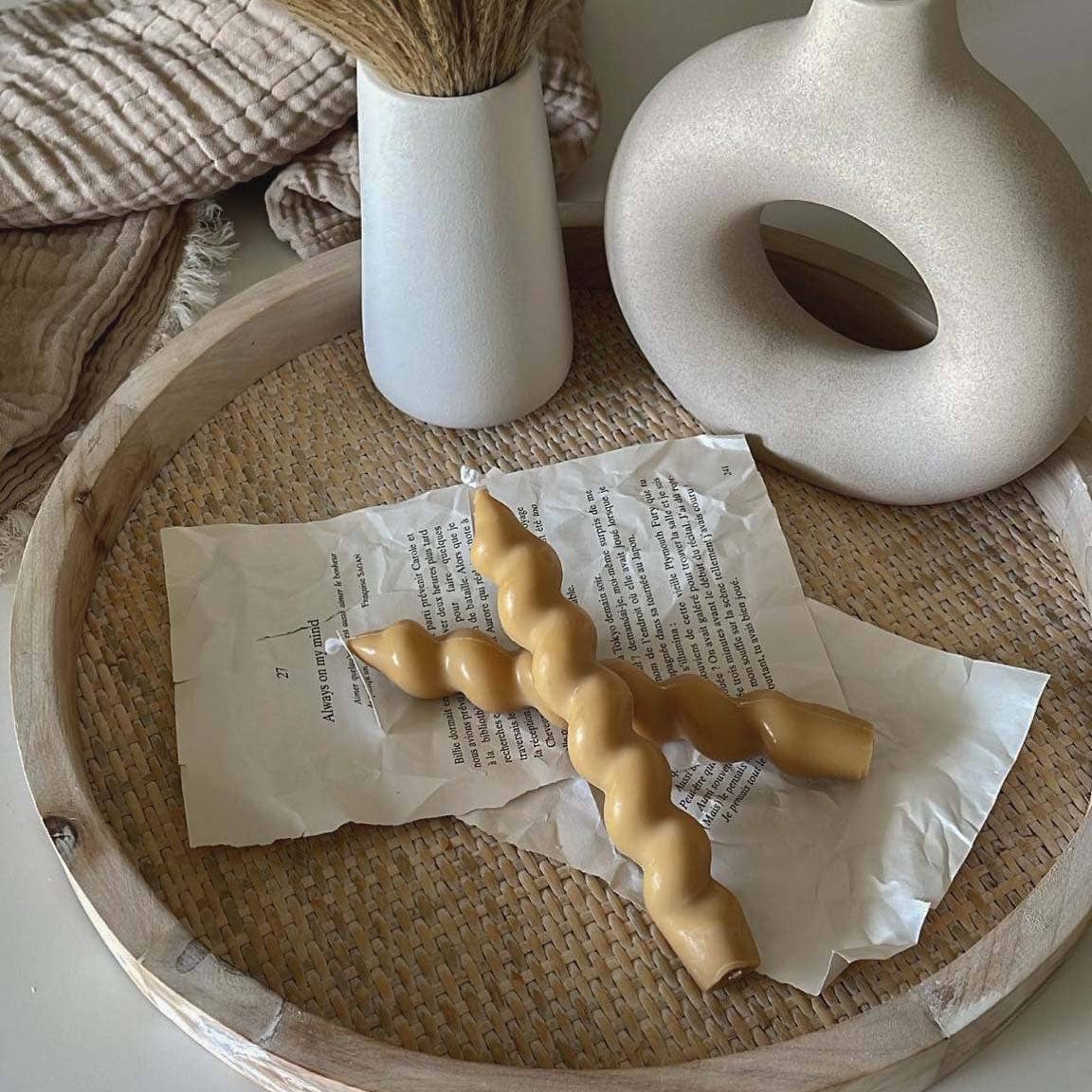 Twisted Taper Candle Set | Soy Wax Candlesticks | Handmade: Latte