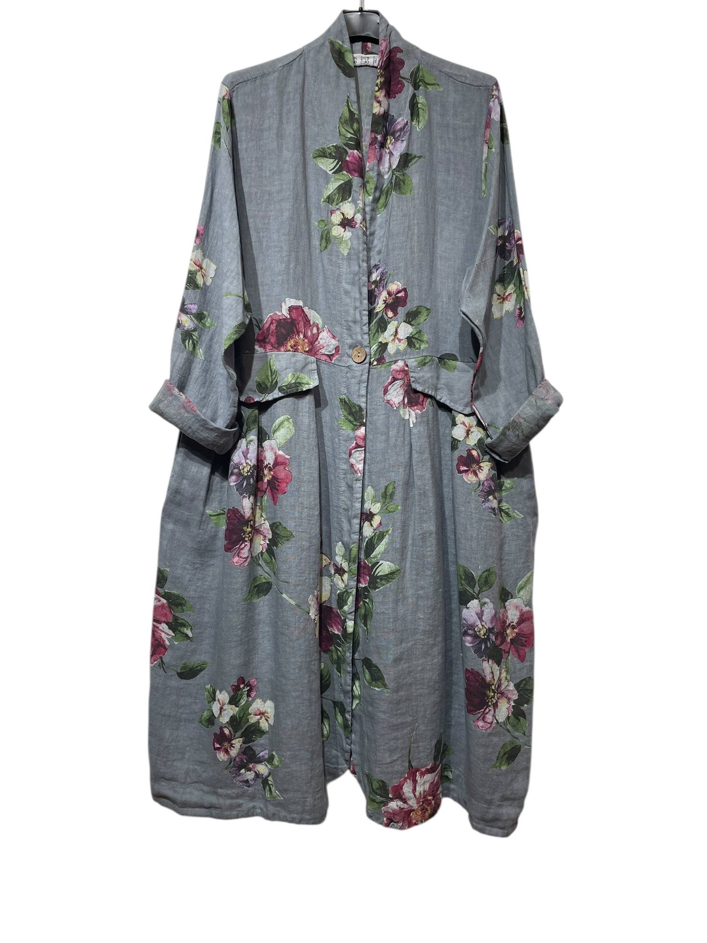 JACKET 1142 FLOWERS LINEN MATERIAL WITH POCKETS: Beige
