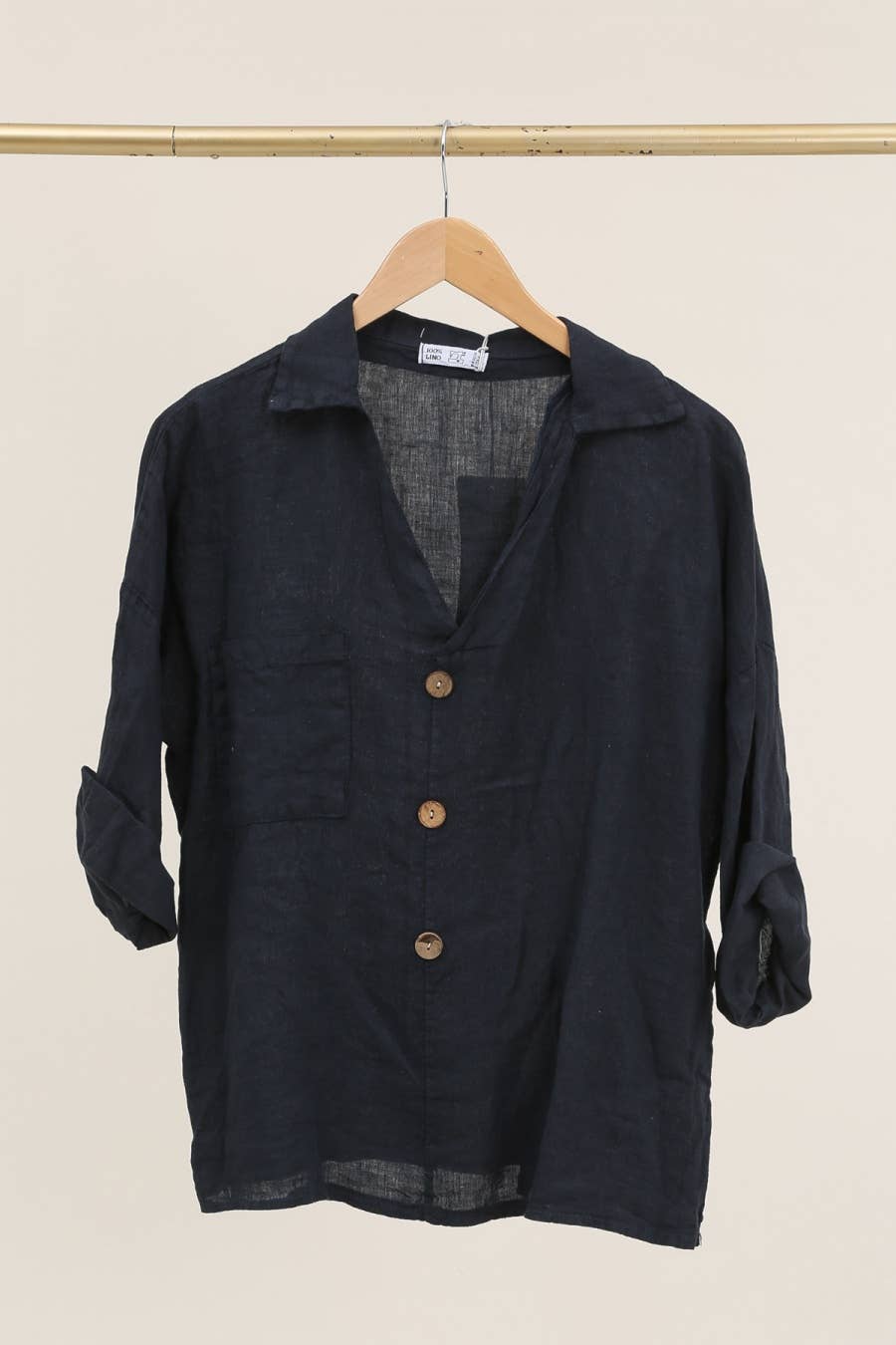 Linen blouse v-neck 68137 100% linen: Frog