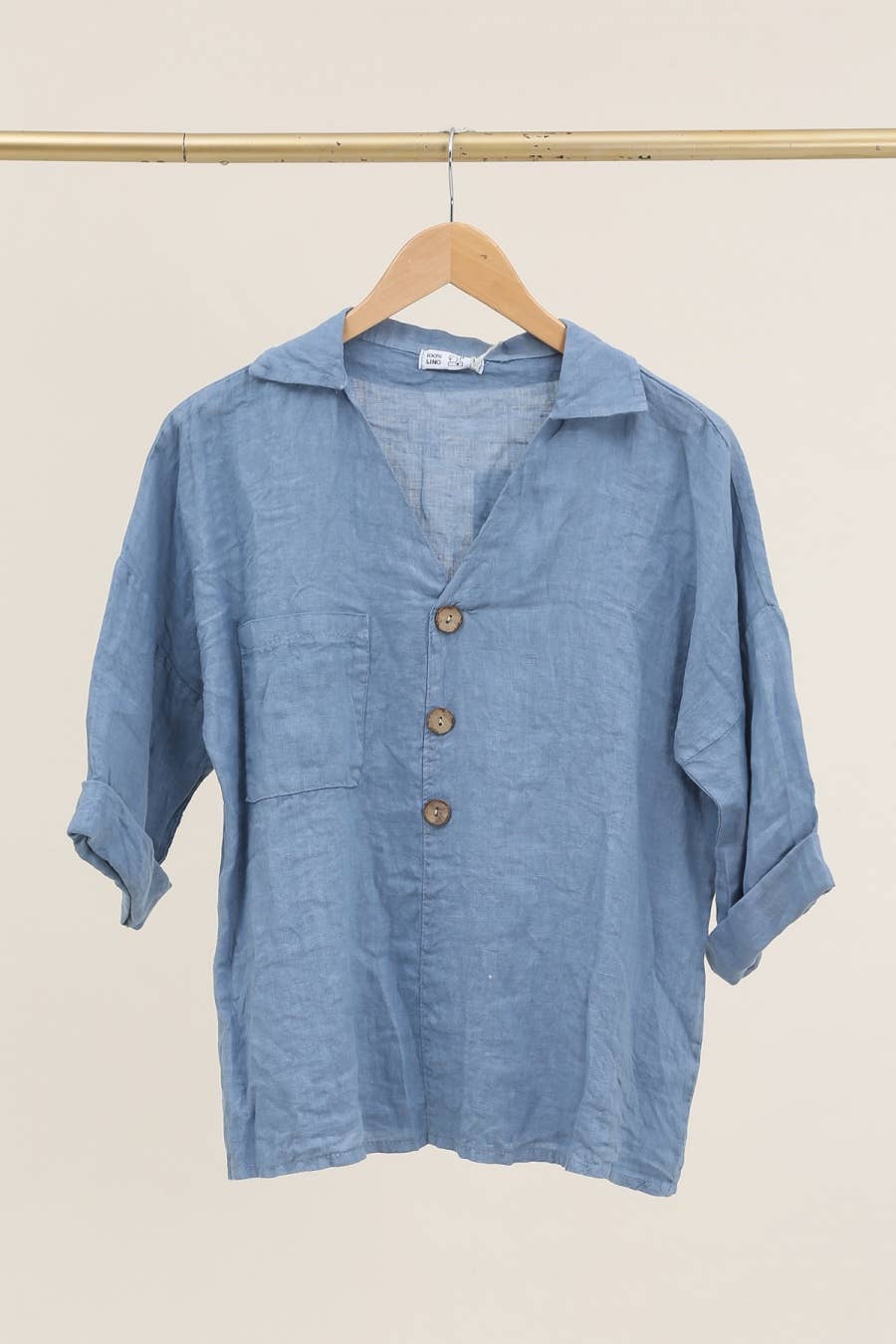 Linen blouse v-neck 68137 100% linen: Frog