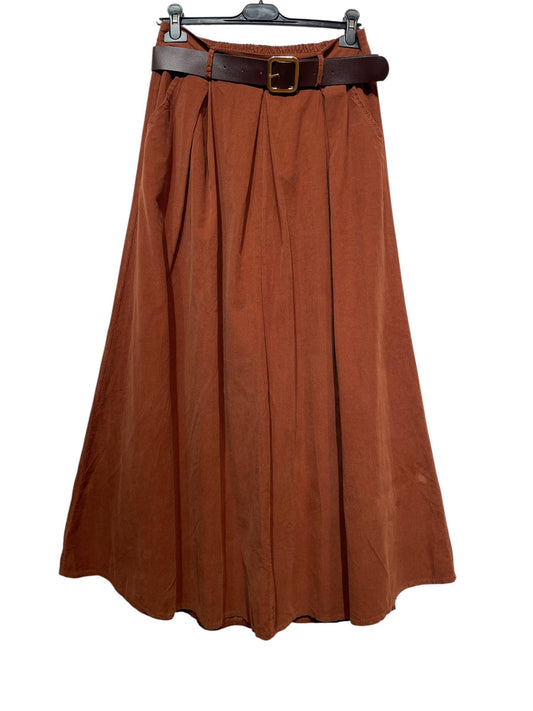 22503 TROUSERS WITH VELVET BELT, COTTON: RUST