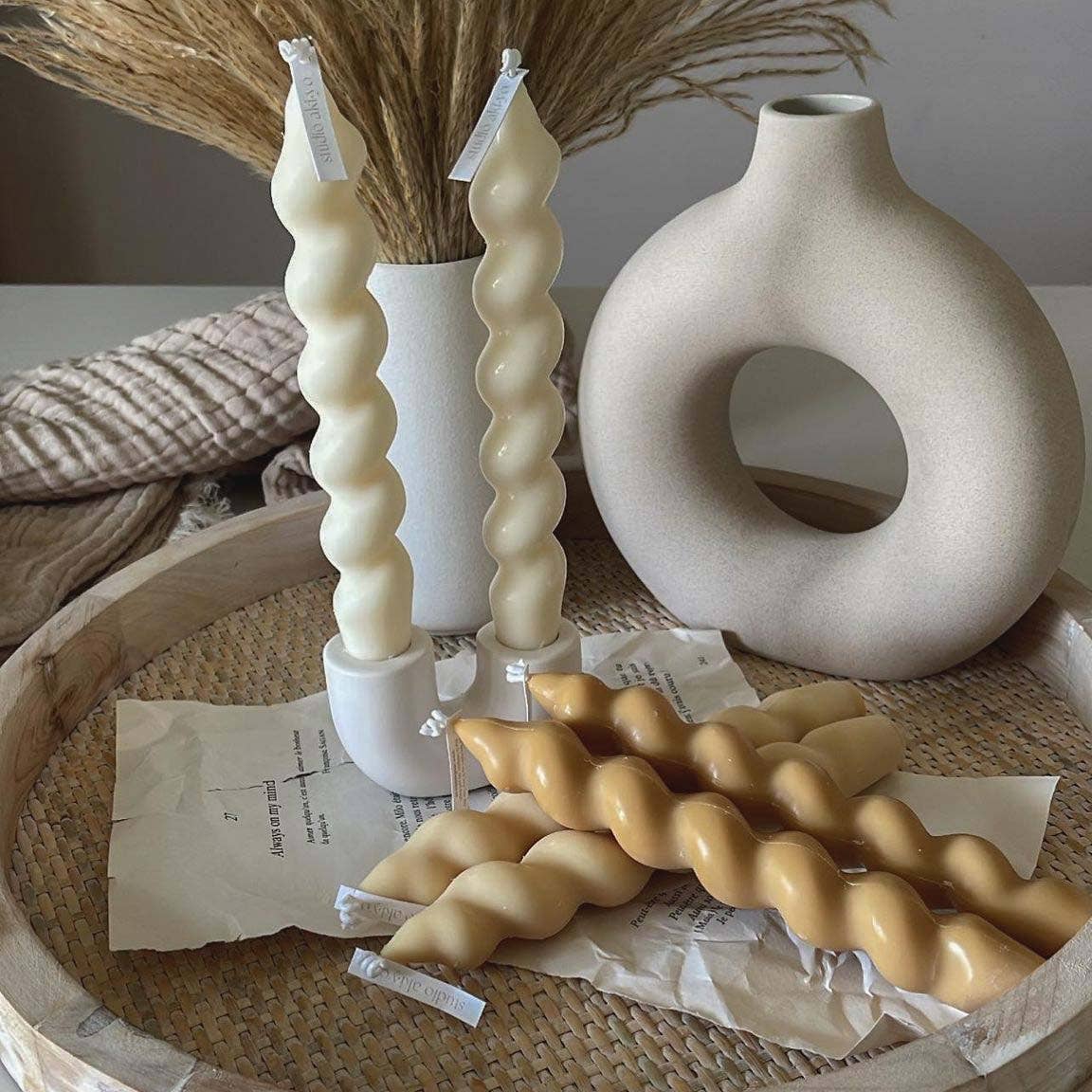 Twisted Taper Candle Set | Soy Wax Candlesticks | Handmade: Latte