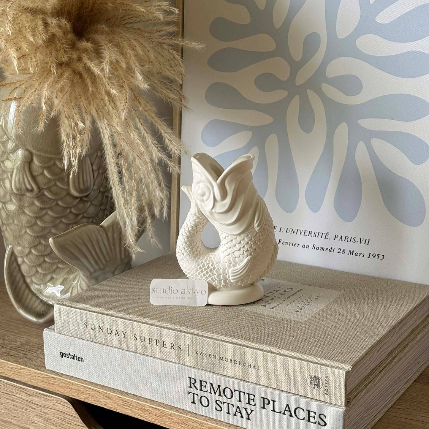 Koi Fish Taper Candle Holder | Minimalist Candlestick Holder: Cream White