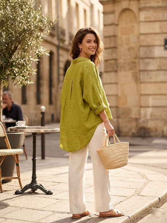 Oversized Linen Shirt: Olive