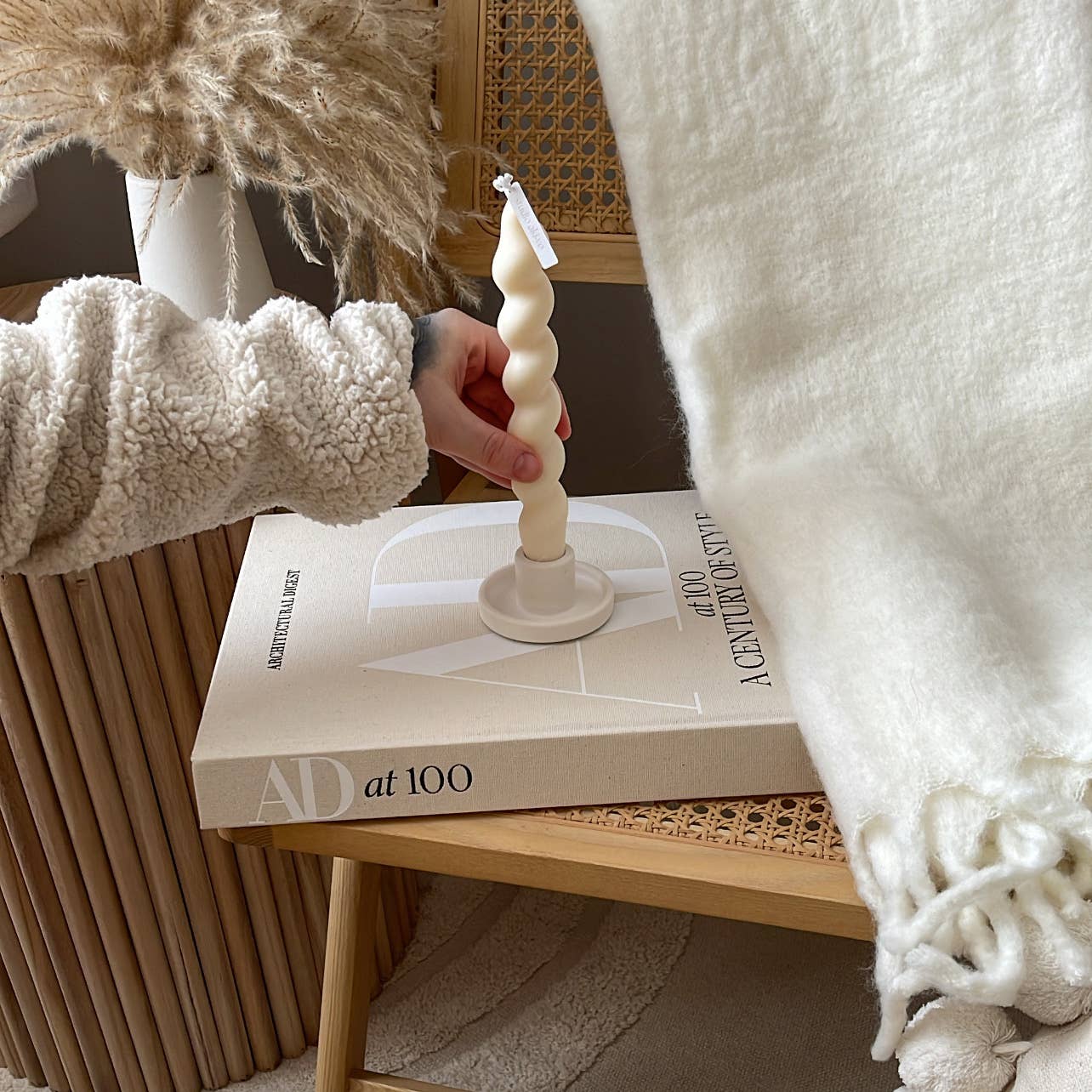 Round Taper Candle Holder | Minimalist Candlestick Holder: Light Beige