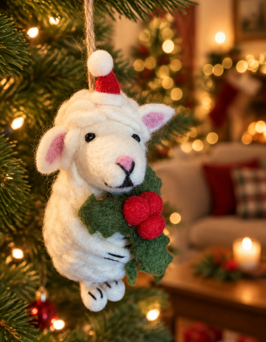 Sheep with Holly Ornament