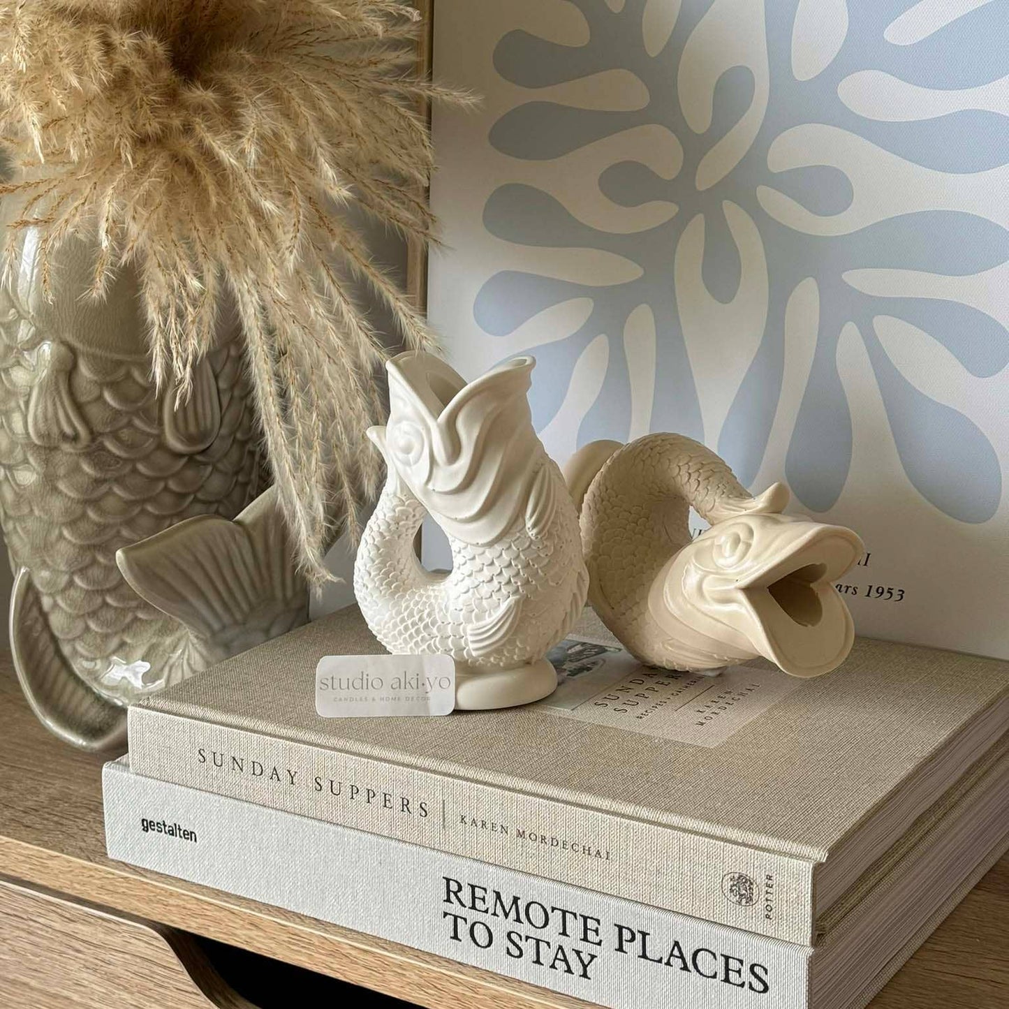 Koi Fish Taper Candle Holder | Minimalist Candlestick Holder: Cream White