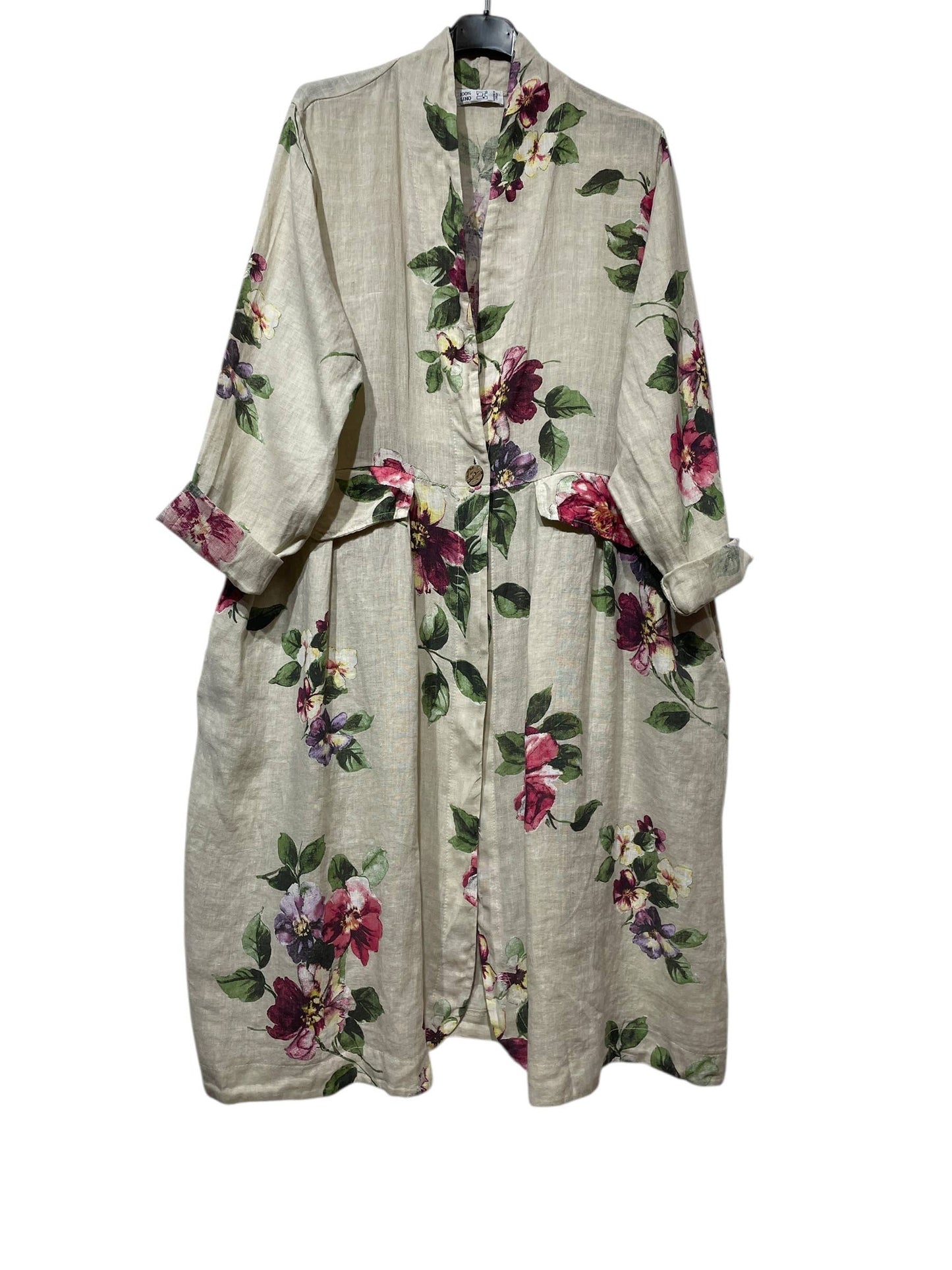 JACKET 1142 FLOWERS LINEN MATERIAL WITH POCKETS: Beige