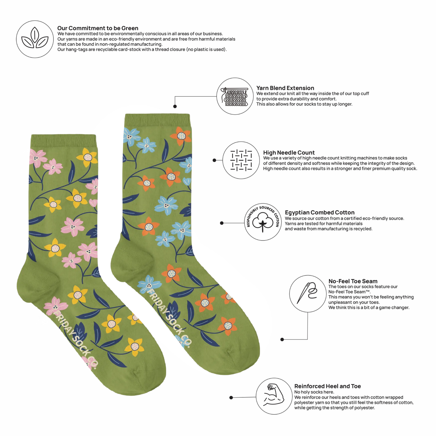 Women's Flower Vine Socks: Women’s 5 – 10