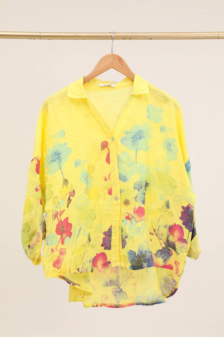 Floral print blouse 20984 100% linen: White
