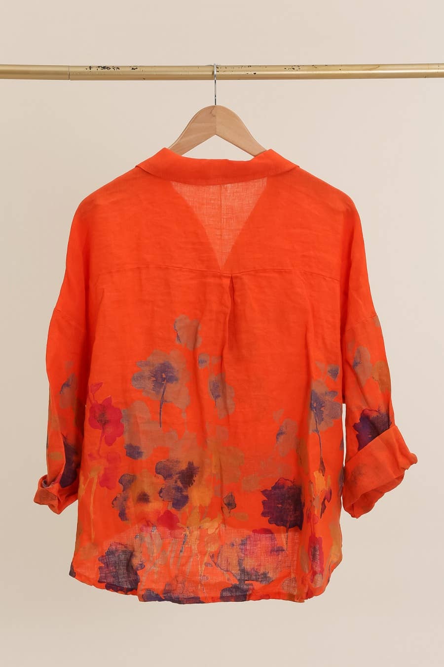 Floral print blouse 20984 100% linen: White