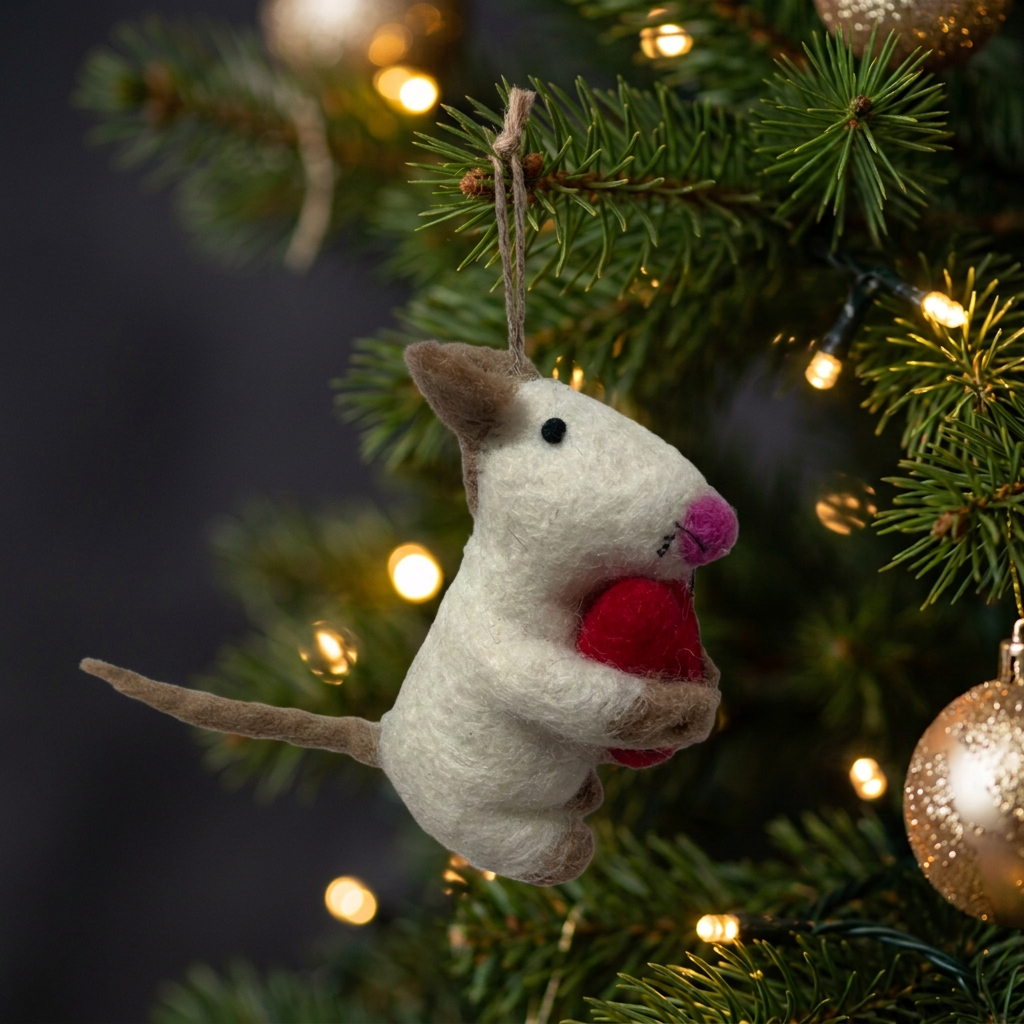 Mouse holding red Heart Ornament 220
