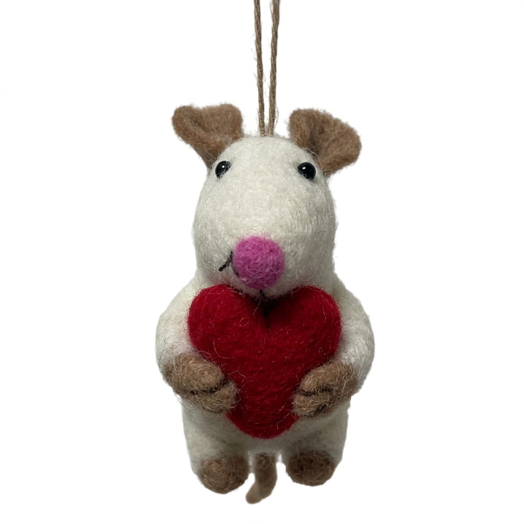 Mouse holding red Heart Ornament 220