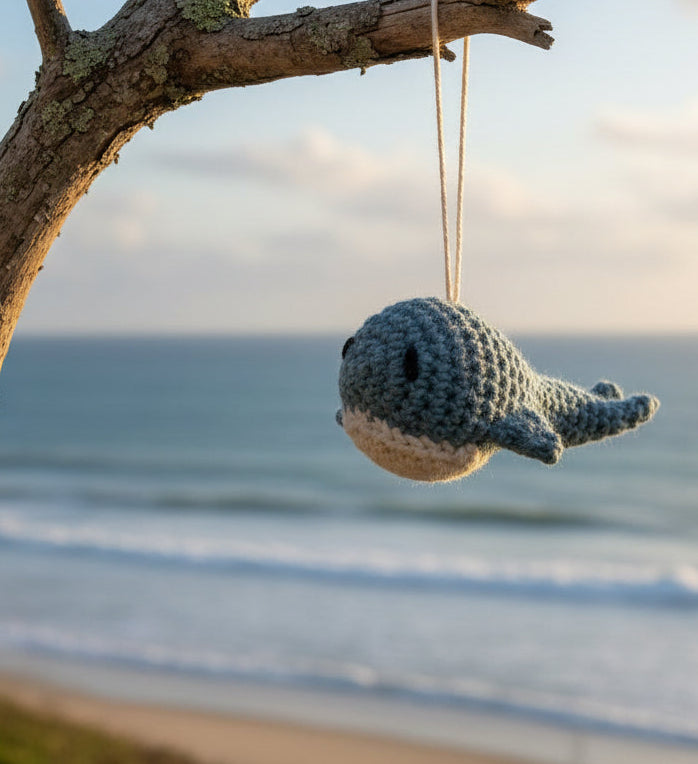 Blue whale crochet ornament