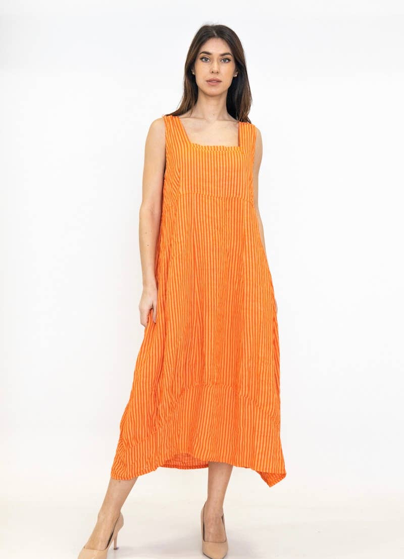 322 LINEN DRESS WITH VERTICAL STRIPES: GRANATA