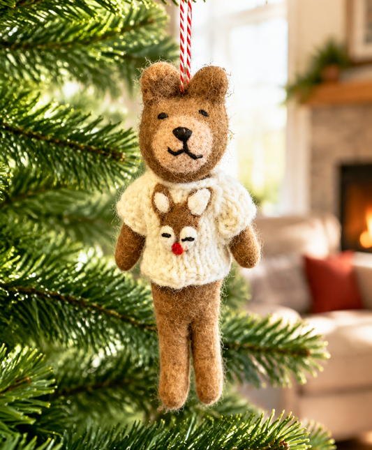 Bear with Rudolph Knitted Jumper Ornament