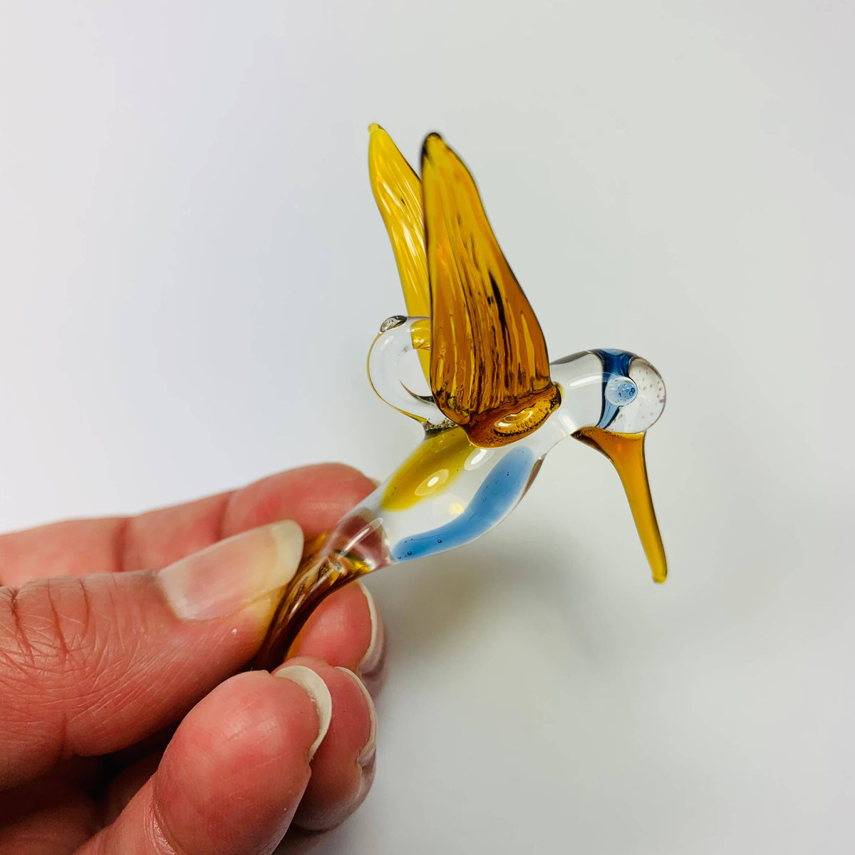 Blown Glass Ornament - Hummingbird Posing: Amber