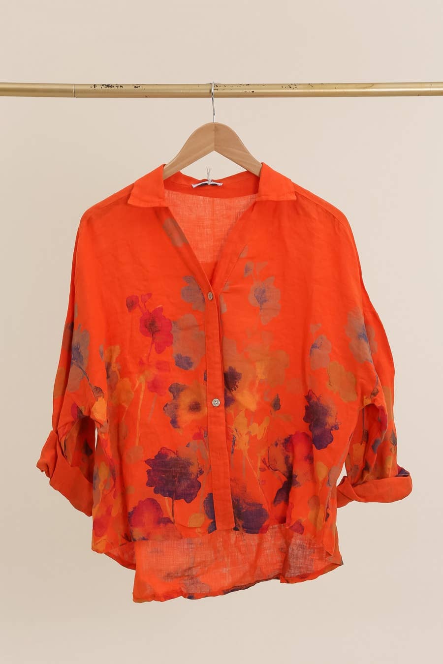 Floral print blouse 20984 100% linen: White