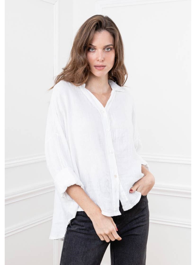 LINEN SHIRT. 48902 NINA: WHITE