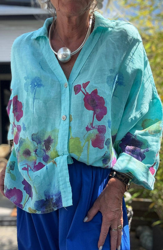 LINEN SHIRT SPRING SUMMER CLOTHING 48902 🌹 🌸: CORAL