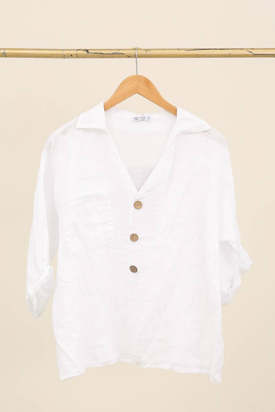 Linen blouse v-neck 68137 100% linen: Frog