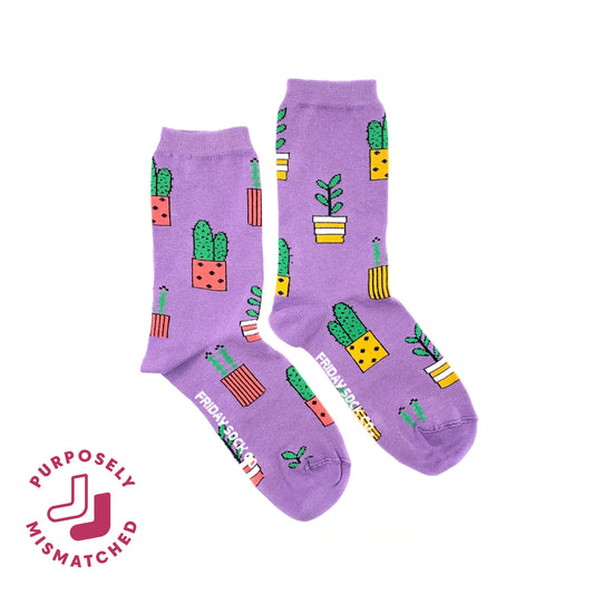 Women’s Purple Potted Plant Socks: Women's 5 - 10