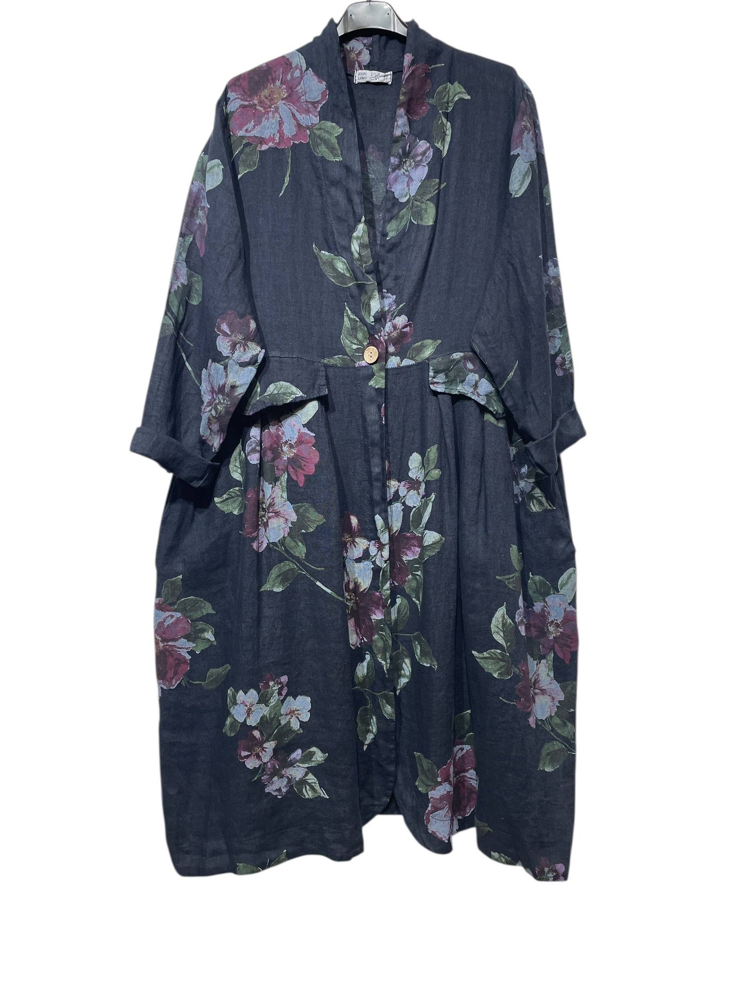 JACKET 1142 FLOWERS LINEN MATERIAL WITH POCKETS: Beige