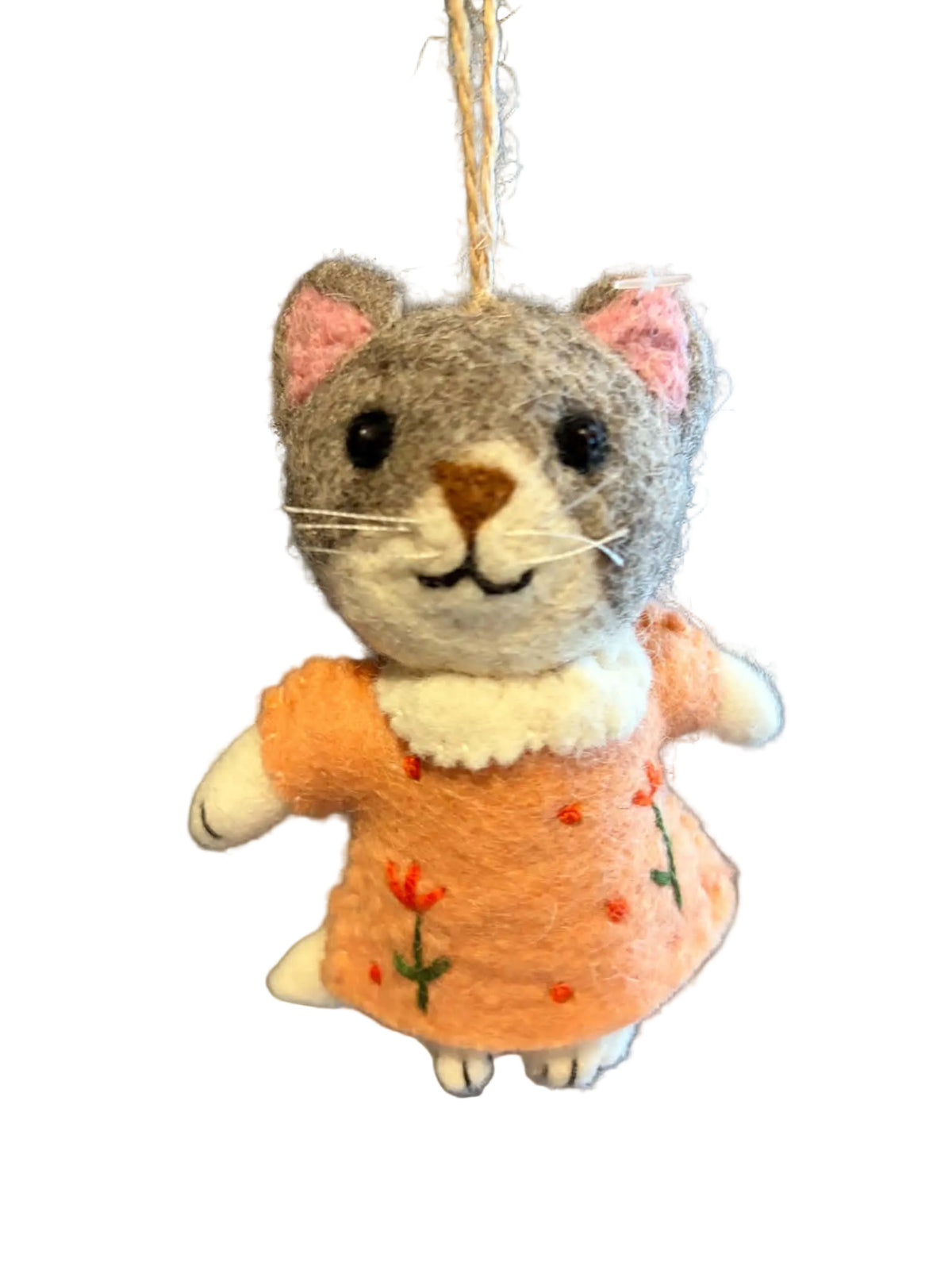 Embroidered Peach Kitty Ornament