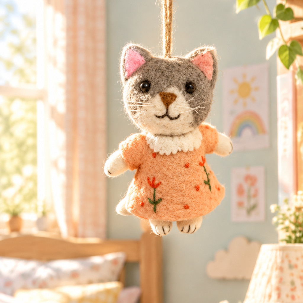 Embroidered Peach Kitty Ornament
