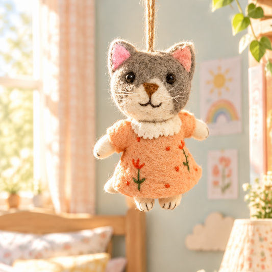 Embroidered Peach Kitty Ornament