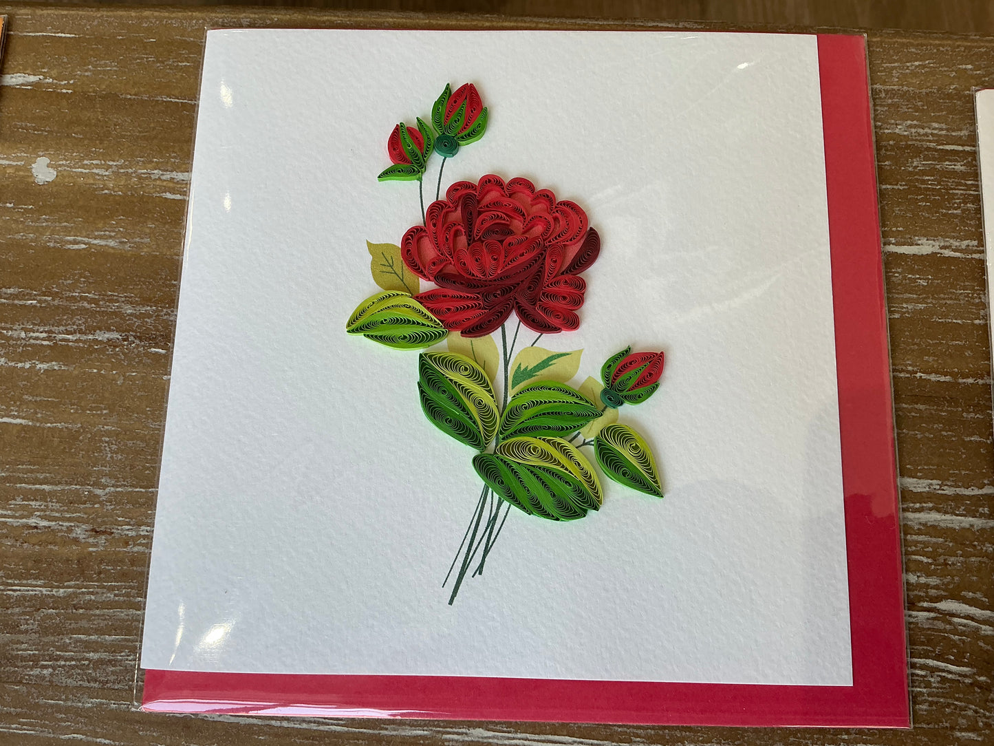 Red flower hand made quilling card