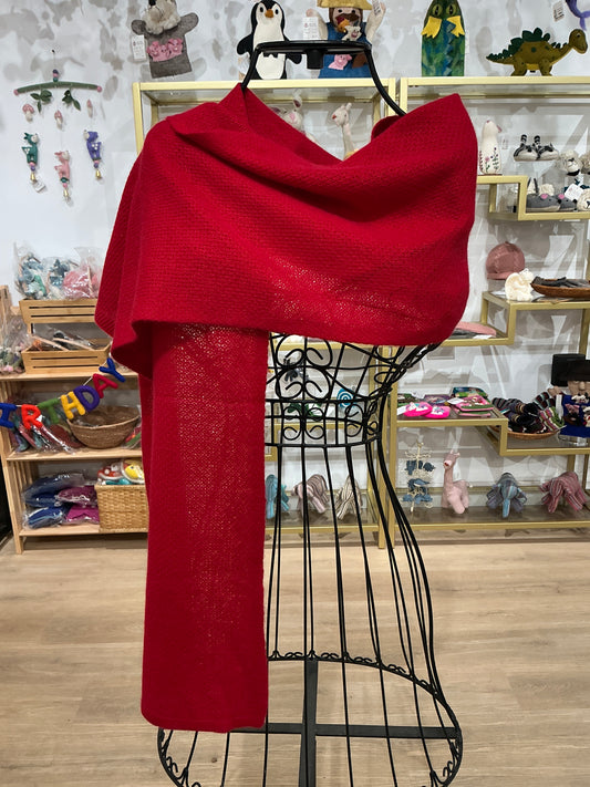 Jali Design Pure Cashmere Knitted Scarf cherry red