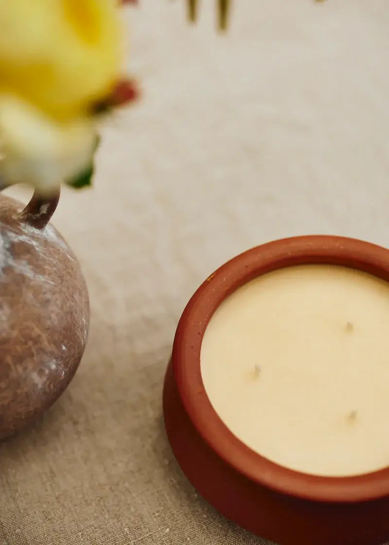 Large 3 Wick Terracotta Candle | Rose Scented – Baji