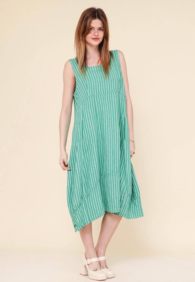 322 LINEN DRESS WITH VERTICAL STRIPES: GRANATA
