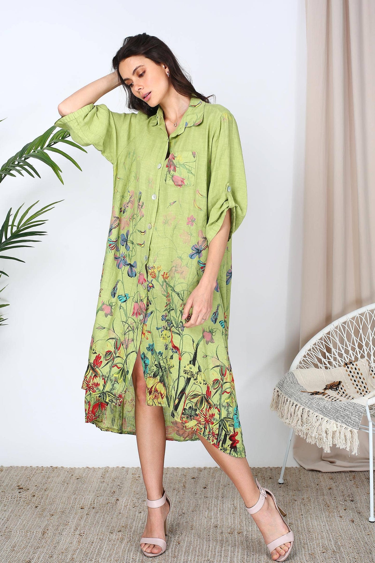 57517 LONG LINEN DRESS : APPLE