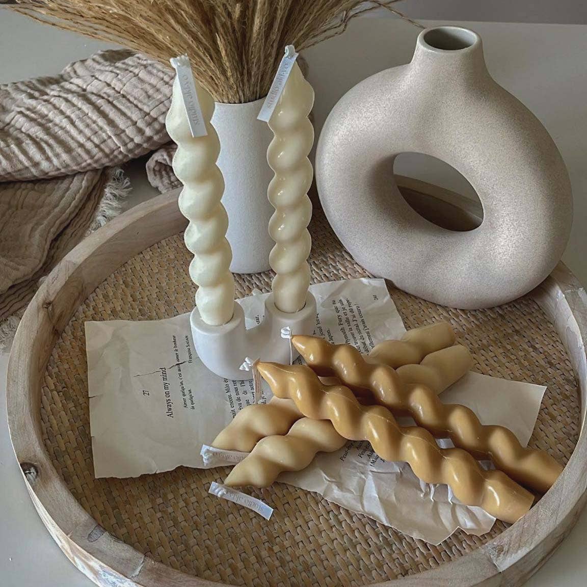 Twisted Taper Candle Set | Soy Wax Candlesticks | Handmade: Latte