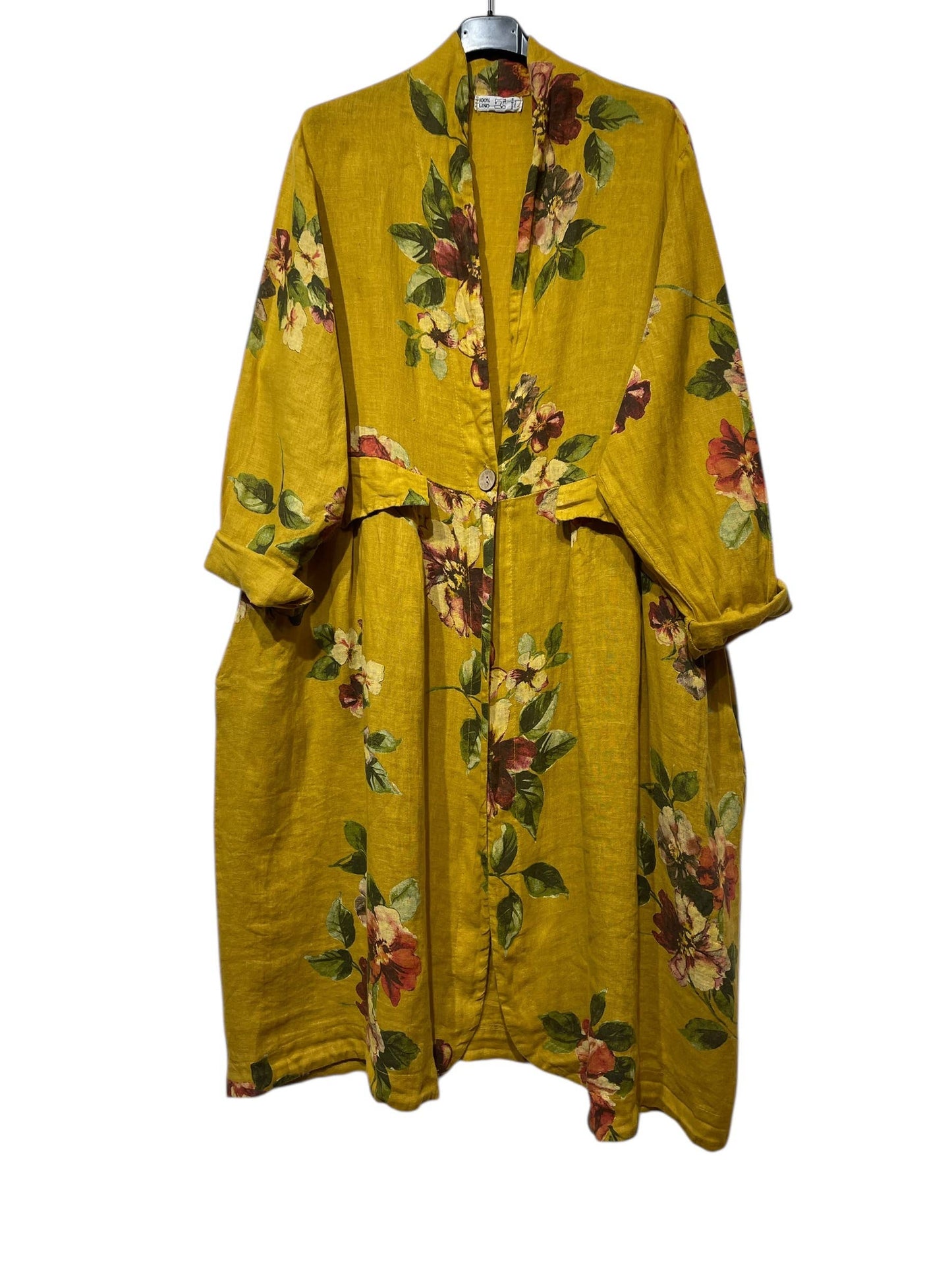 JACKET 1142 FLOWERS LINEN MATERIAL WITH POCKETS: Beige