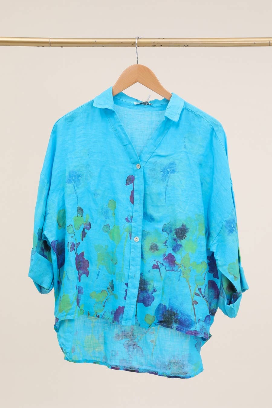 Floral print blouse 20984 100% linen: White