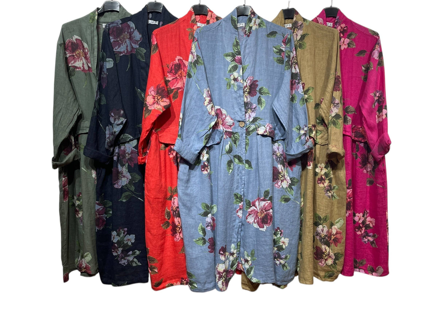 JACKET 1142 FLOWERS LINEN MATERIAL WITH POCKETS: Beige