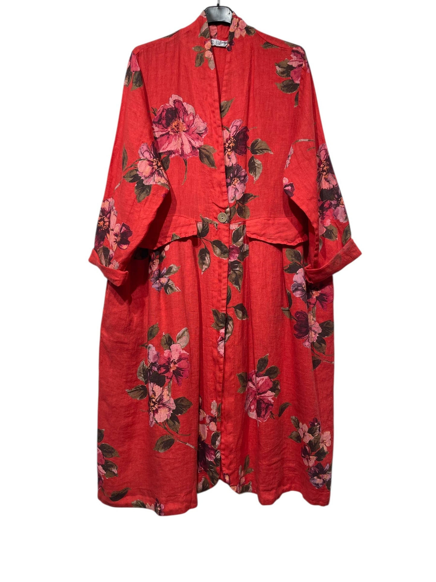 JACKET 1142 FLOWERS LINEN MATERIAL WITH POCKETS: Beige