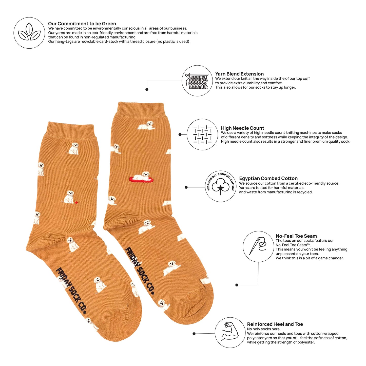 Women's  Tiny Golden Dog Socks: Women’s 5 – 10