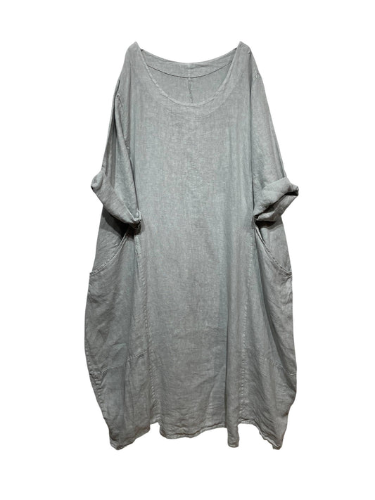 LINEN DRESS WITH POCKETS 527: LIGHT GREY